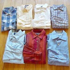 Lot of 7 Shirts Dress/casual Large/L/16 Stafford/Striped/H&M Plaid Short sleeve
